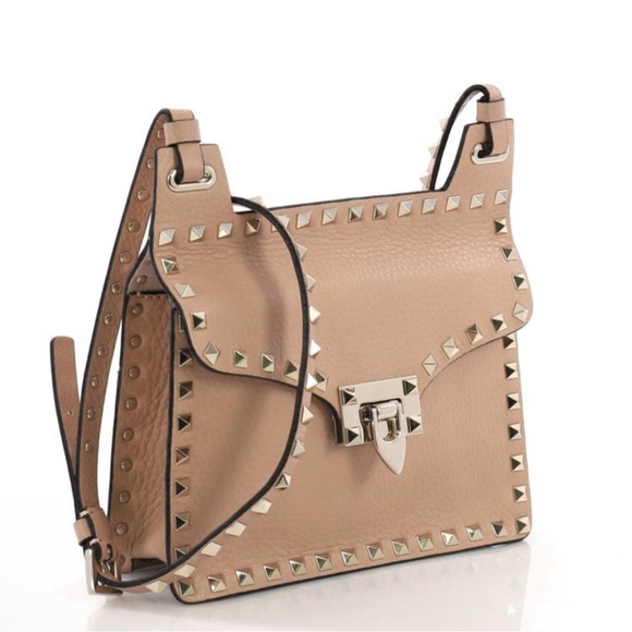 VALENTINO GARAVANI Rockstud Leather Lock-Flap Square Shoulder Bag Skin Sorbet - Picture 3 of 17